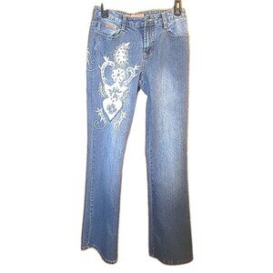 Daniel Original Design Jeans Sz 7/8 Blue Paisely Embroidered Rhinestone READ